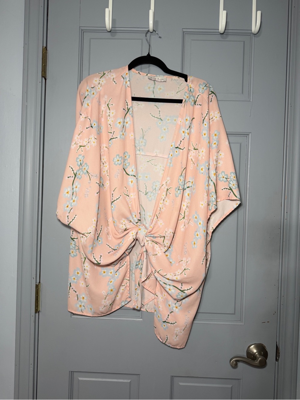 Peach Pink Floral Tie-Front Kimono Tunic
